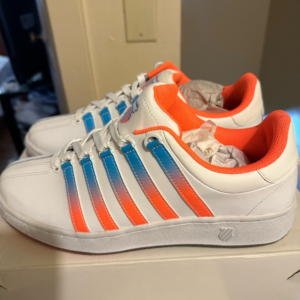 K-Swiss White and Orange Athletic Shoes. No box